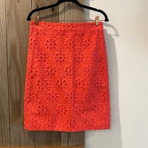 J. Crew Hot Coral Floral Embroidered Lined No. 2 Pencil Skirt, Size 4